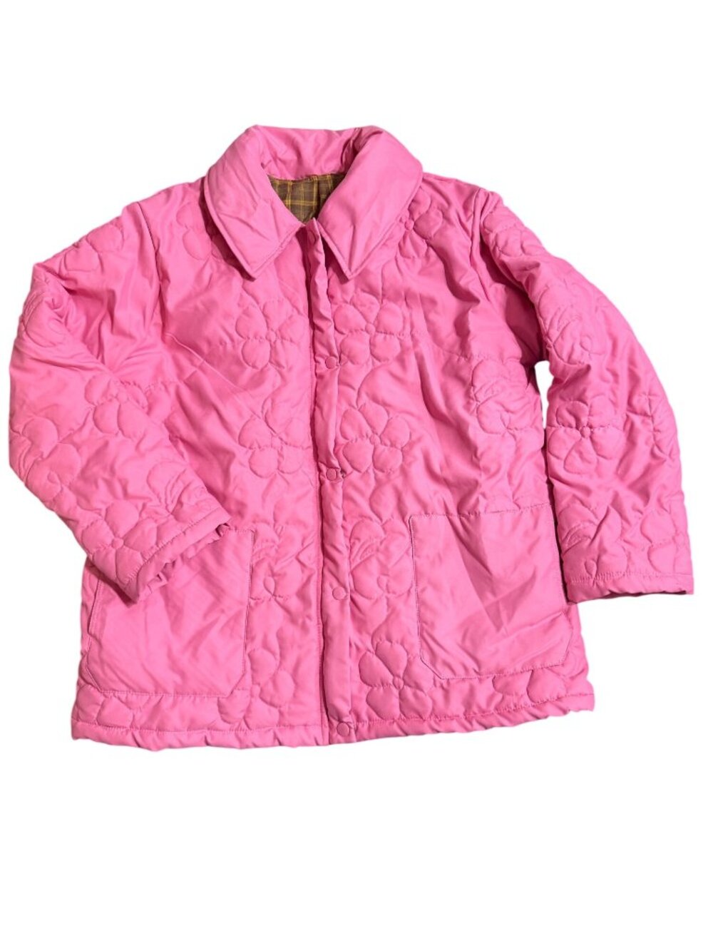 Tach Pink Quilted Floral Jacket With Plaid Lining & Snap Buttons Size XL